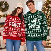 Peace & I Come In Peace Couple Sweaters – Funny Christmas Gift