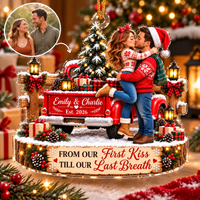 Personalized Red Truck Kissing Couple Ornament – Romantic Christmas Gift