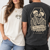 Personalized Til Death Couple Shirts, Custom Skeleton Wedding Tees, Names & Wedding Date, Gothic Newlywed Gift