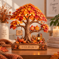 Personalized Autumn Couple Tree Wooden Block, Custom Initials & Date Sign, Anniversary Gift, Fall Wedding Keepsake