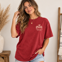 Personalized ’Til Death Skeleton Couple Shirts – Custom Names & Date