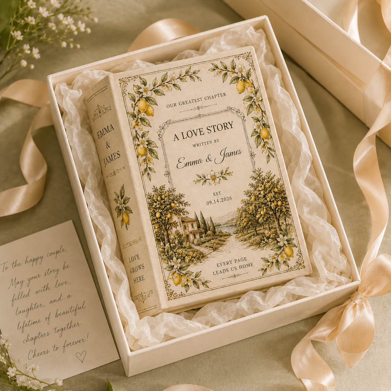 Personalized Lemon Book Vase, Amalfi Coast Wedding Gift, Custom Ceramic Vase for Newlyweds & Engaged Couples
