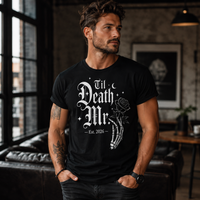 Matching Til Death Mr & Mrs Shirts for Wedding, Custom Year Gothic Couple T-Shirts, Newlywed Gift for Bride Groom, Halloween Wedding Shirts