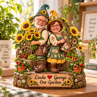 Personalized Our Garden Gnome Couple Wooden Block – Anniversary Gift