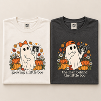 Growing a Little Boo Pregnancy Announcement Couple Shirts, The Man Behind the Little Boo Matching Tees, Halloween Mom & Dad T-Shirts