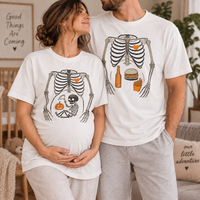 Funny Halloween Pregnancy Couple Shirts for Expecting Parents, Matching Skeleton Mom Dad Tees, Spooky Baby Announcement Gift