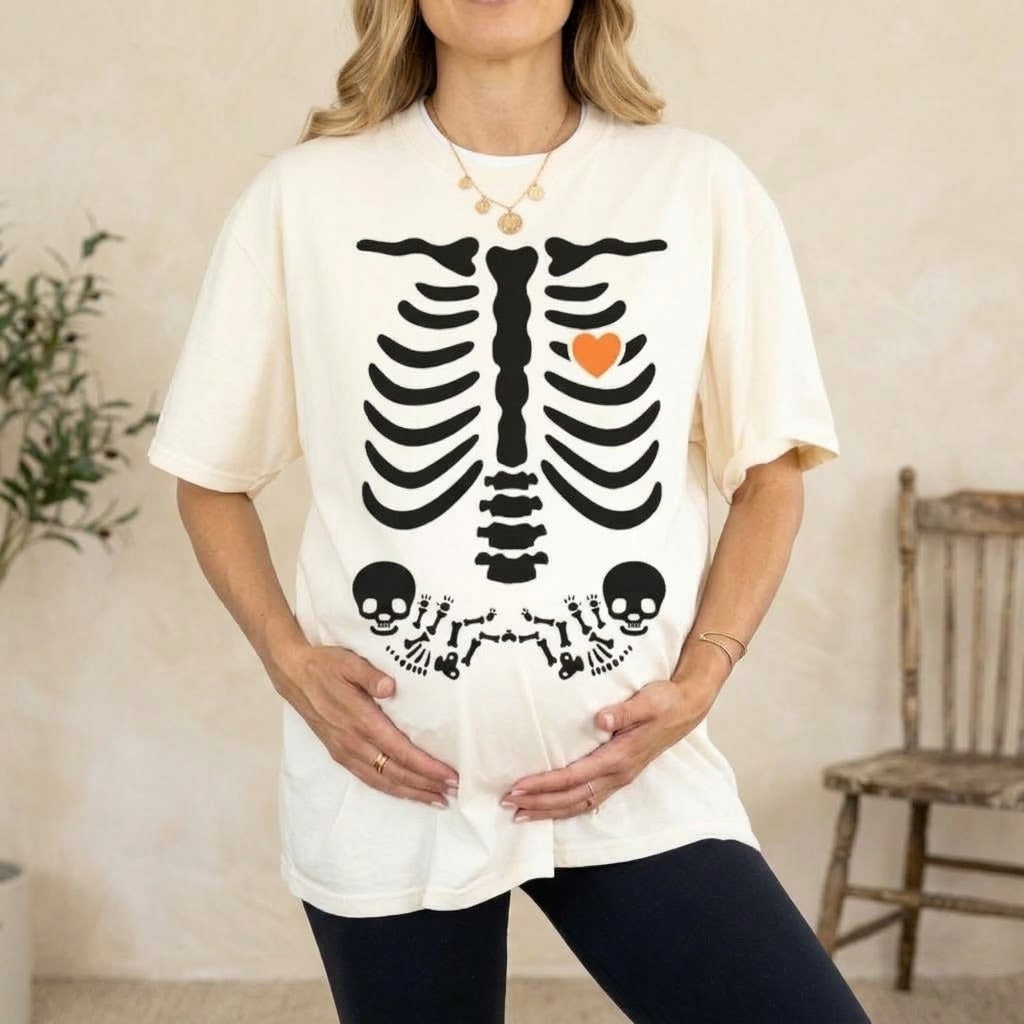 Skeleton Baby Pregnancy Halloween Comfort Colors Tee mockup 2