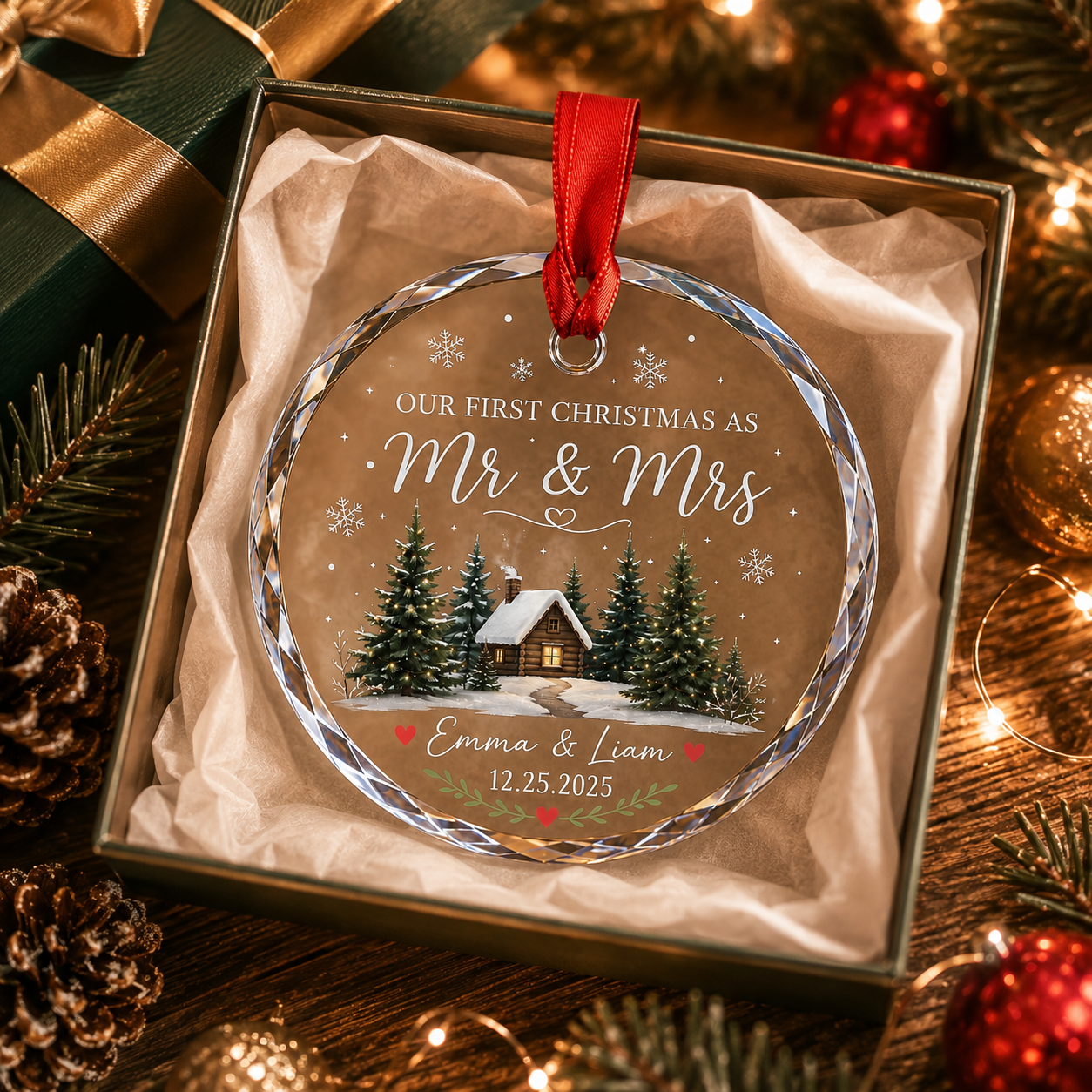 Personalized First Christmas Married Ornament, Custom Mr and Mrs Keepsake, Newlywed Gift, Couple Ornament
