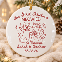 Personalized First Christmas Meowied Ceramic Ornament – Newlywed Couple Gift