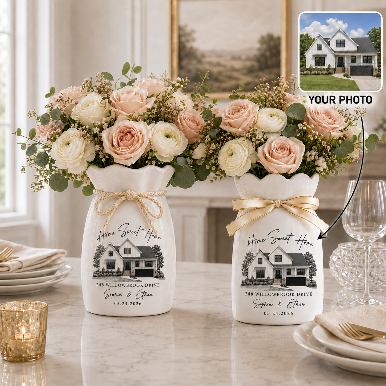 Personalized Housewarming Gift Ceramic Vase, Custom House Portrait from Photo,  New Home Keepsake Decor