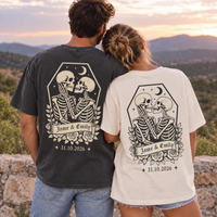 Personalized Til Death Couple Shirts, Custom Skeleton Wedding Tees, Names & Wedding Date, Gothic Newlywed Gift