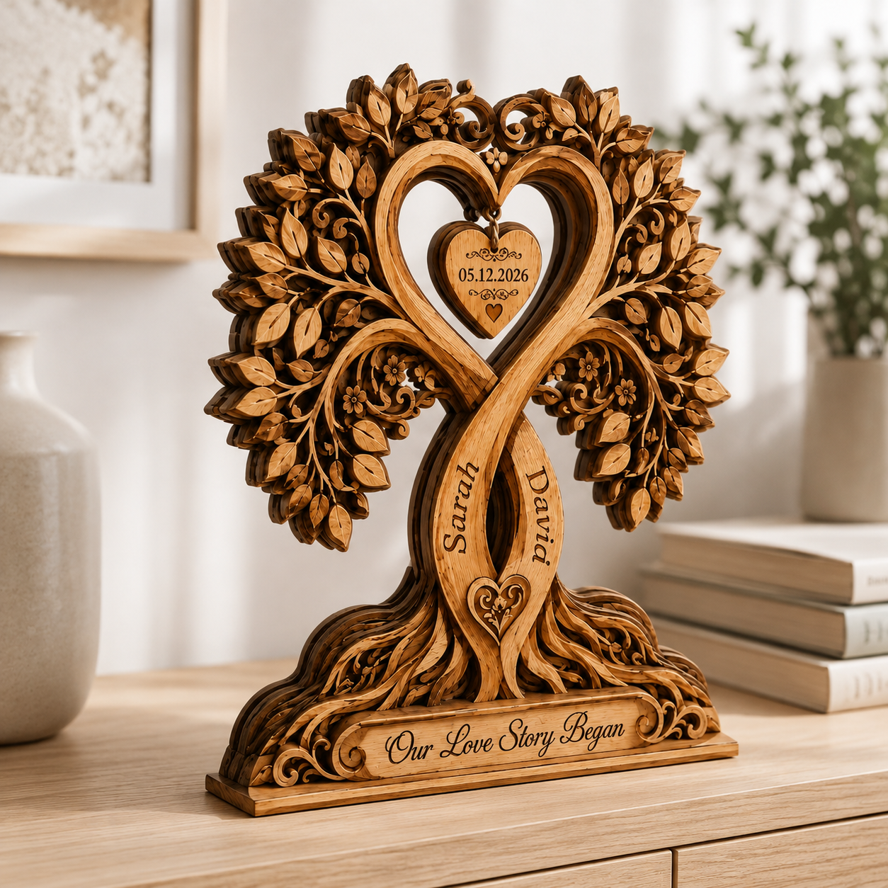 Custom Infinity Tree Wooden Plaque, Personalized Couple Anniversary Sign, Tree of Life Wedding Gift, Printed Wooden Keepsake Decor
