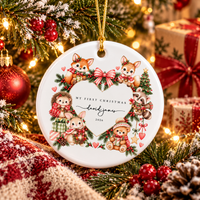 Personalized Teddy Bear Ceramic Ornament – Baby Boy's First Christmas