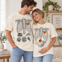 Food & Baby Skeleton Rib Cage Couple Shirts – Halloween Pregnancy Reveal