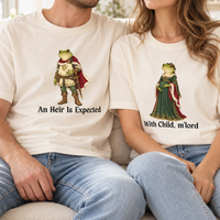 Funny Christmas Medieval Frog Pregnancy Announcement Shirts - Matching Mom and Dad to Be Tees