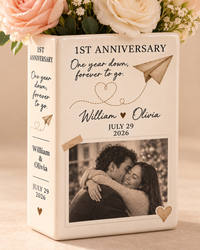 One year down forever to go first anniversary book vase close-up