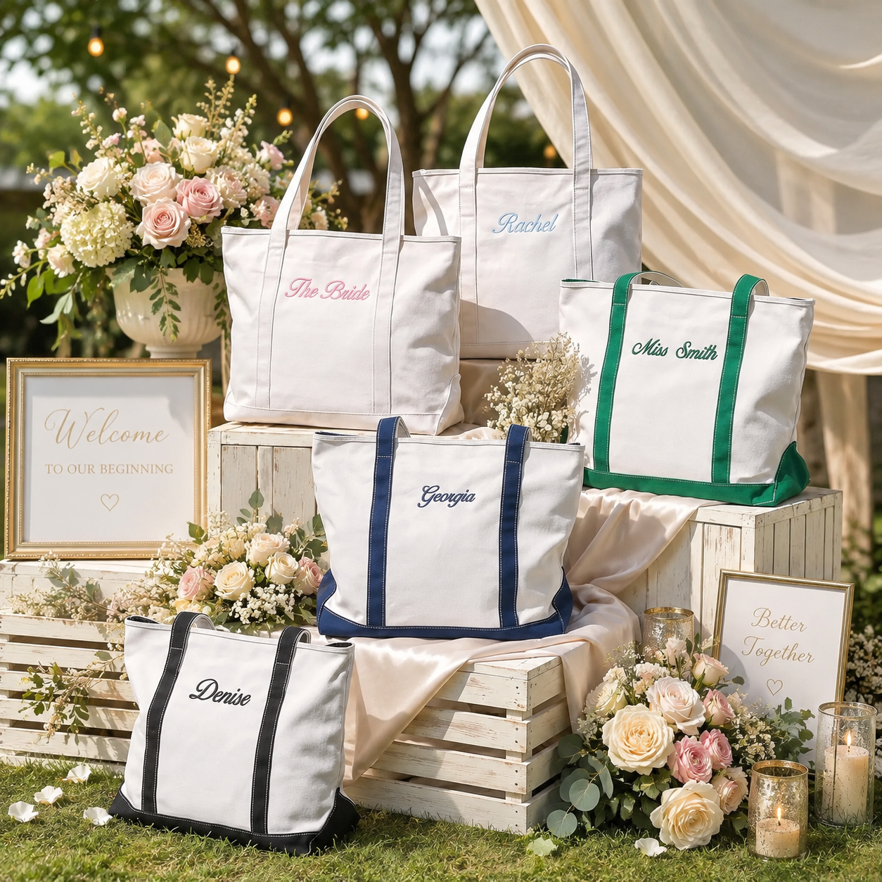 Personalized Embroidered Canvas Tote Bag for Bridesmaids, Custom Name Wedding Party Gift & Bachelorette Favor