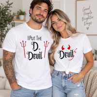 Funny Devil Couple Shirts for Halloween, Matching His and Hers Devil Tees, Spooky Couple Costume Shirtb