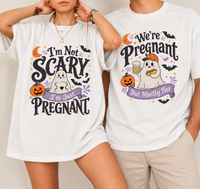 Funny Halloween Pregnancy Couple Shirts for Expecting Parents, Matching Ghost Mom Dad Tees, Spooky Baby Announcement Gift
