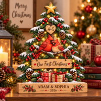 Personalized First Christmas Couple Wooden Block, Custom Names & Year Christmas Keepsake, Newlywed Gift for Couples