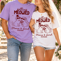 Personalized Getting Meowied Wedding Shirts, Custom Names and Date Cat Couple Tees, Matching Bride and Groom Gift