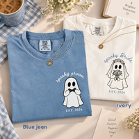 Personalized Spooky Bride and Groom Shirts, Matching Halloween Wedding Tees, Custom Wedding Date Couple Shirts, Ghost Newlywed Gift