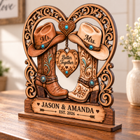 Personalized Western Cowboy Boots Wooden Plaque, Custom Mr & Mrs Wedding Keepsake, Engagement & Anniversary Gift for Couples