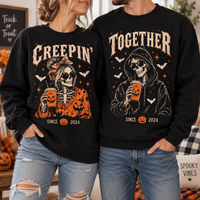 Creepin & Together Skeleton Sweatshirt & Hoodie – Halloween Couple Gift