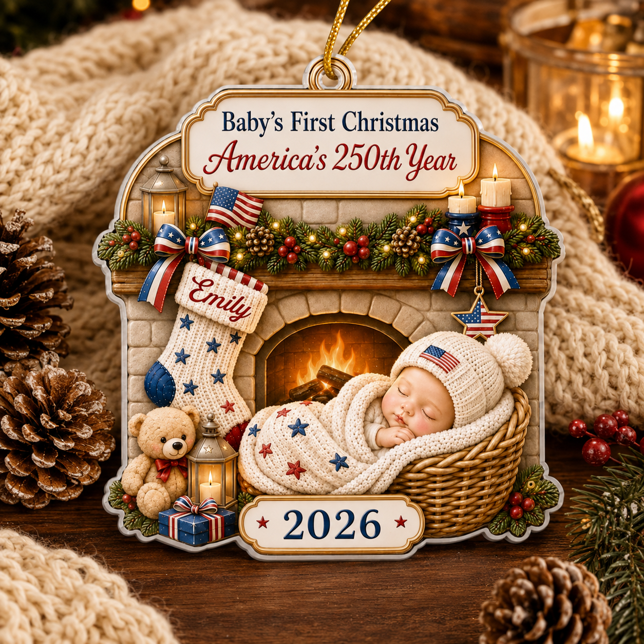 Custom Baby’s First Christmas Ornament 2026, America 250th Anniversary Newborn Gift & Family Keepsake