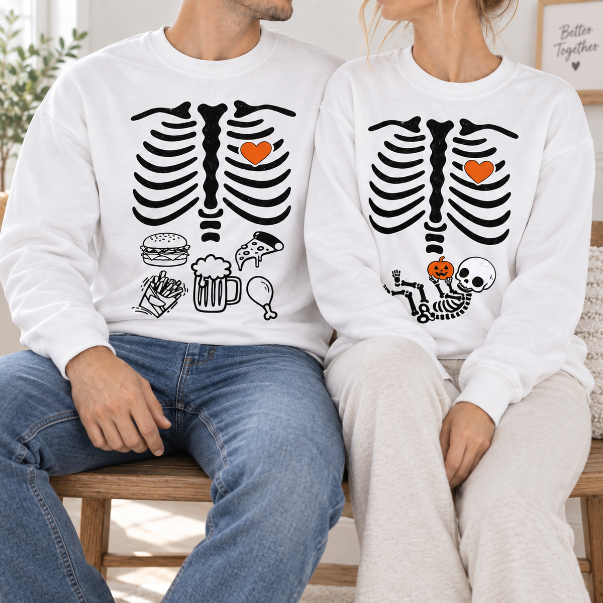 Halloween Skeleton Pregnancy Sweatshirt & Hoodie, Matching Couple Baby Announcement mockup 5