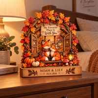 Personalized Fox Couple Wooden Block, Custom Names & Date Autumn Keepsake, Romantic Anniversary Gift for Couples
