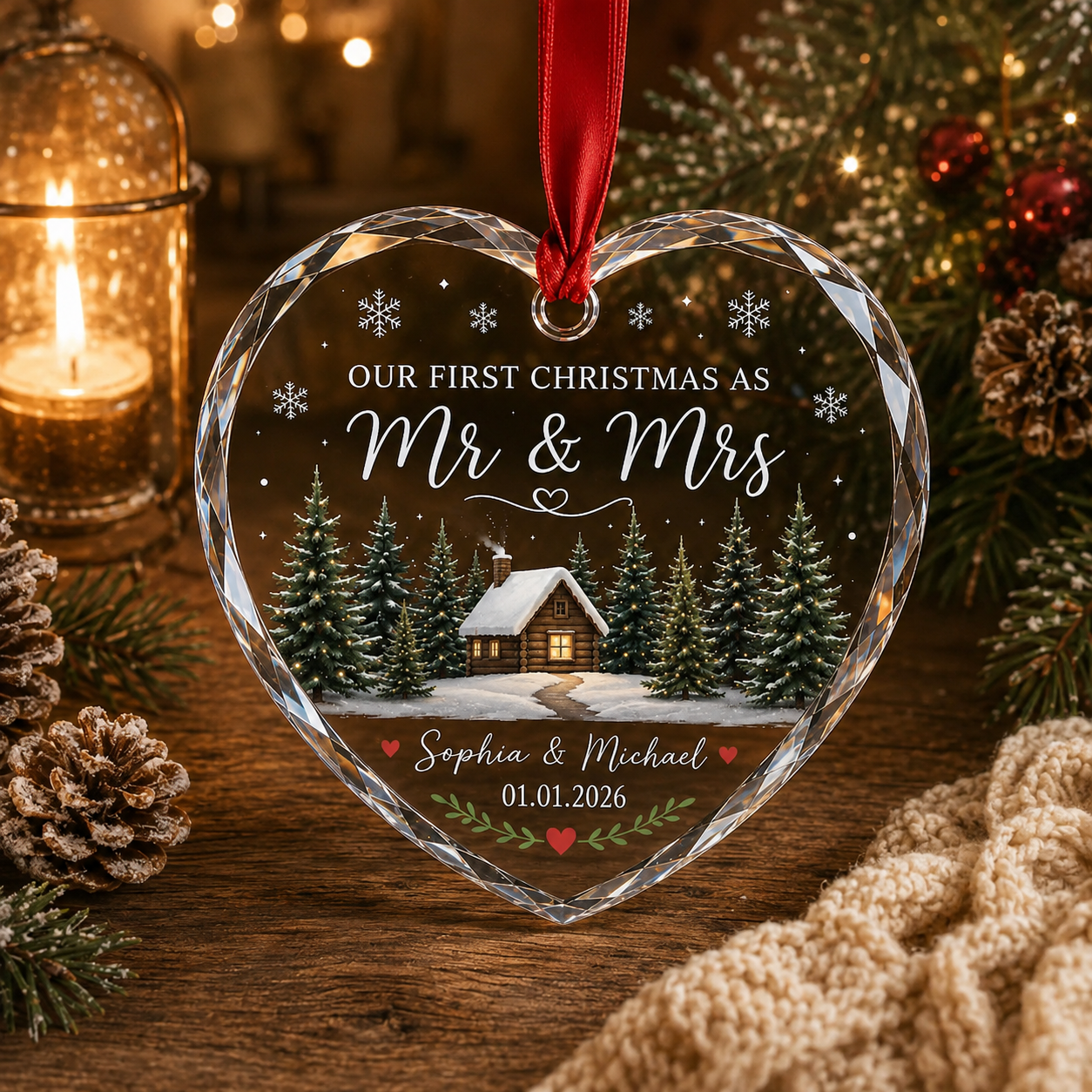Personalized First Christmas Married Ornament, Custom Mr and Mrs Keepsake, Newlywed Gift, Couple Ornament