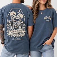 Personalized Til Death Couple Shirts, Custom Skeleton Wedding Tees, Names & Wedding Date, Gothic Newlywed Gift