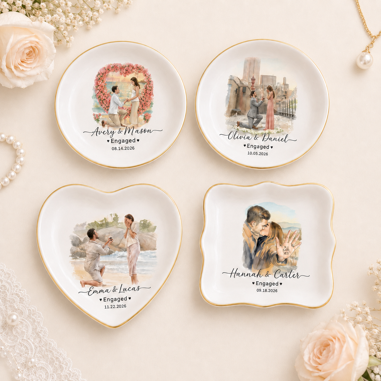 Custom Photo Engagement Ring Dish Holder, Personalized Couple Gift , Engagement Gift for Her