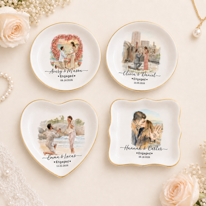 Custom Photo Engagement Ring Dish Holder, Personalized Couple Gift , Engagement Gift for Her