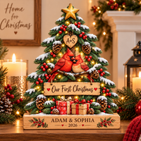 Personalized First Christmas Couple Wooden Block, Custom Names & Year Christmas Keepsake, Newlywed Gift for Couples