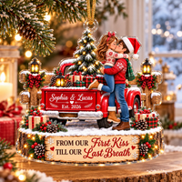 Personalized Red Truck Kissing Couple Ornament – Romantic Christmas Gift