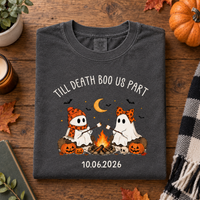 Personalized Till Death Boo Us Part Ghost Couple Shirts, Custom Wedding Date Halloween Tees, Spooky Newlywed Couple Shirt, Wedding Gift