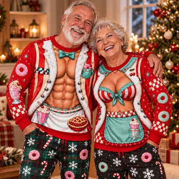 Retro Diner Body Illusion Sweatshirt – Funny Couples Christmas Outfit