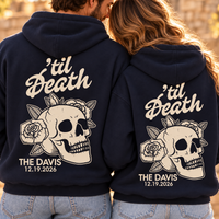 Custom Til Death Sweatshirt & Hoodie, Gothic Newlywed Couple Sweater, Skeleton Bride Groom Wedding Gift