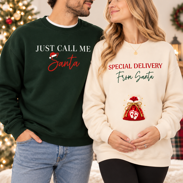 Special Delivery From Santa Christmas Pregnancy Announcement Sweatshirt & Hoodie - Matching Couple Gift