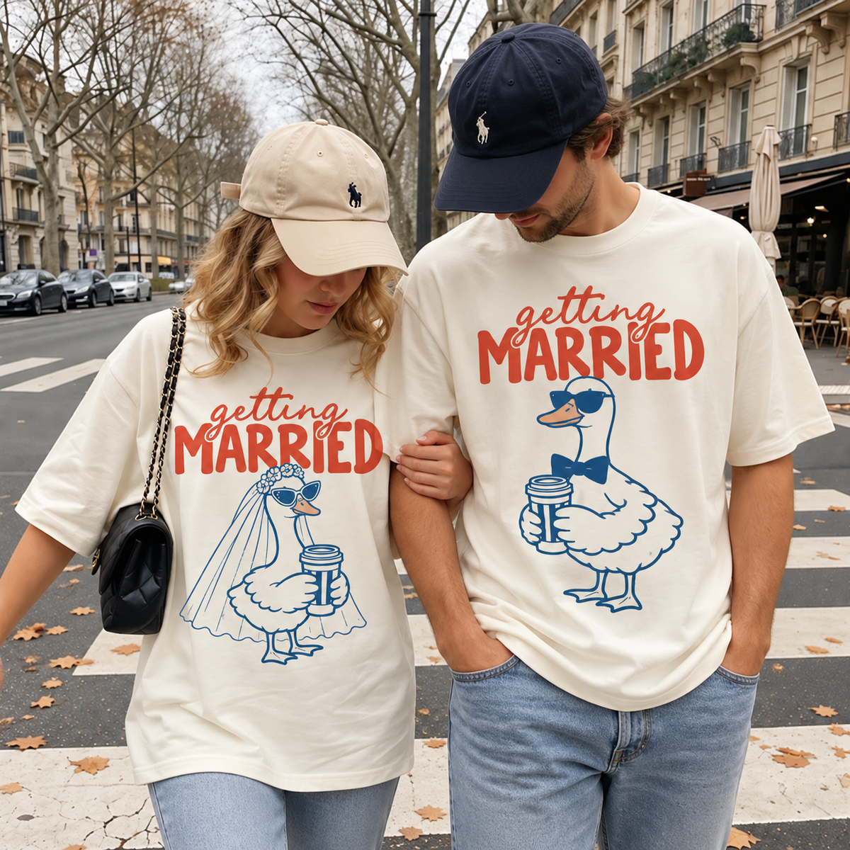 Getting Married Goose Couple Comfort Colors Tee mockup 9