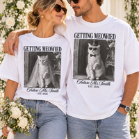 Personalized Getting Meowied Couple Shirts, Custom Future Mrs & Mr Last Name Tees, Cat Bride Groom Shirts, Engagement Gift