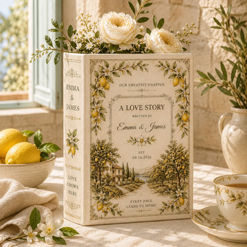 Personalized Lemon Book Vase, Amalfi Coast Wedding Gift, Custom Ceramic Vase for Newlyweds & Engaged Couples