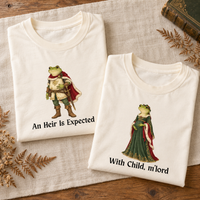 Funny Christmas Medieval Frog Pregnancy Announcement Shirts - Matching Mom and Dad to Be Tees