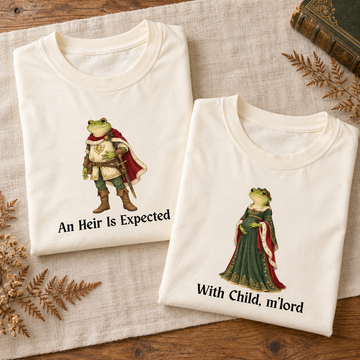 Funny Christmas Medieval Frog Pregnancy Announcement Shirts - Matching Mom and Dad to Be Tees