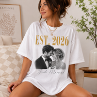 Personalized Photo Shirt for Wedding & Honeymoon, Custom Just Married Tee, Wedding Photo T-Shirt, Newlywed Couple Gift