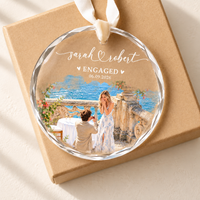 Custom Photo Engagement Ornament, Engaged Christmas Ornament, Engagement Gift For Couple, Watercolor Couple Photo Ornament