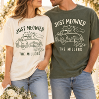 Custom Just Meowied Comfort Colors Shirts – Newlywed Cat Couple Gift