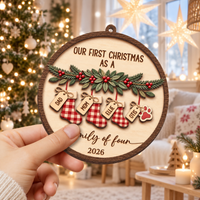 Personalized Stocking & Paw Wood Ornament – Family of Four Christmas